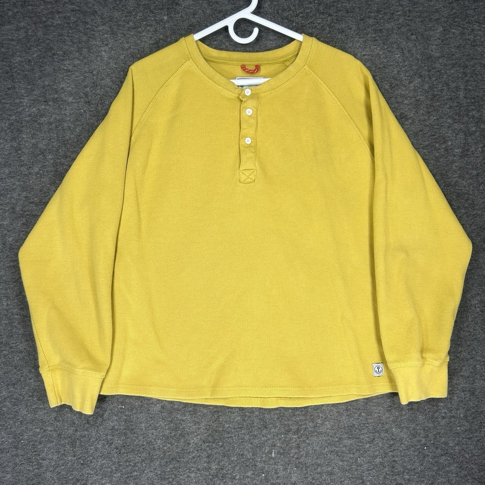 Iron & Resin Michigan Henley Shirt Mens L Gold Thermal Waffle Knit Sweater